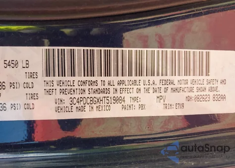 2017 Dodge Journey Sxt z USA, uszkodzony, nr VIN 3C4PDCBGXHT519084